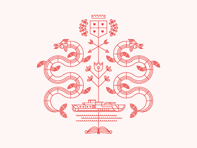 Great Lakes Home — full crest boat book crest crown dragon emblem heart illustration logo shield ship snake