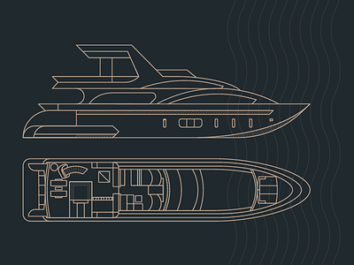 Amanecer Yacht — Boat Illustration blueprint boat cruise gold icon illustration ship sketch vacation vessel wireframe yacht