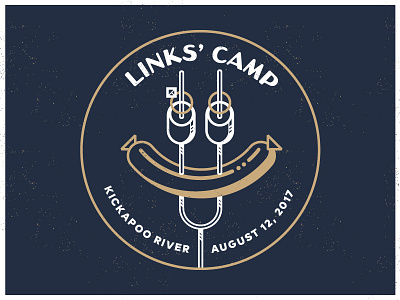 Links' Camp — Hotdog! badge camp campfire dog fork hotdog logo marshmallow park patch smile wedding