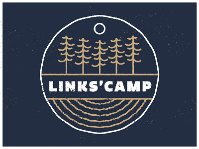 Links' Camp - Into The Woods badge camp crest illustration logo moon patch pine pines trees water wedding