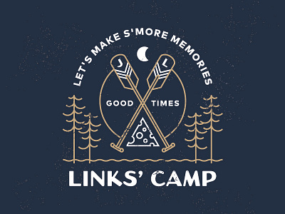 Links' Camp - Good Times! camp cheese crest logo moon paddle patch river stream trees woods