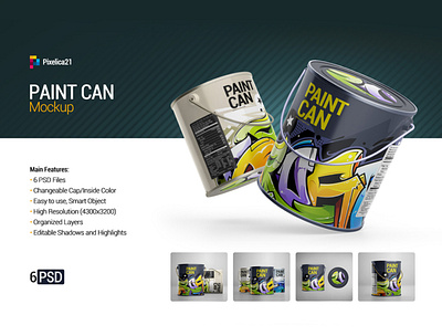 Paint Can Mockup advertising black brush bucket can can mock up can mockup container foil isolated label logo mockup metal metallic mockup oil oil paint packaging paint paint can