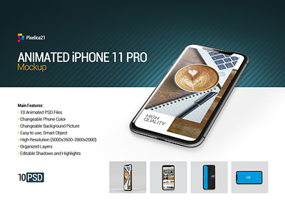 Animated iPhone 11 Pro Mockup 11 pro 3d advertising animated app application black cellphone device display glossy icons iphone layered mockup phone photoshop preview print pro
