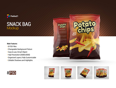 Snack Bag Mock-up bag chip chips chocolates container cookies crackers crisp crunch foil food fried greasy junk mock up mock up mock ups mockup package