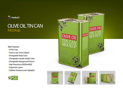 Olive Oil Tin Can Mock-up 3d aluminum can container design extra virgin food industrial jerrican label liquid metal mock up mockup oil olive package packaging product