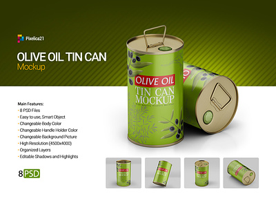 Olive Oil Round Tin Can Mockup 3d aluminum can container design extra virgin food industrial jerrican label liquid metal mock up mockup oil olive package packaging product