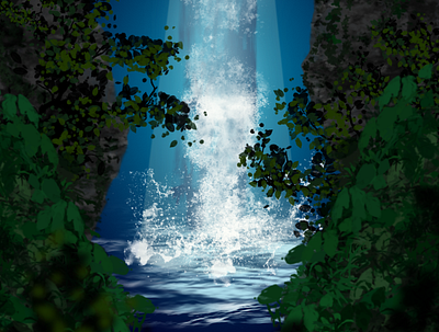 Lost In Wild affinity designer artwork cave digital art fantasy game art greens illustration imaginary ivy jungle lake nature tree vector water waterfall wild