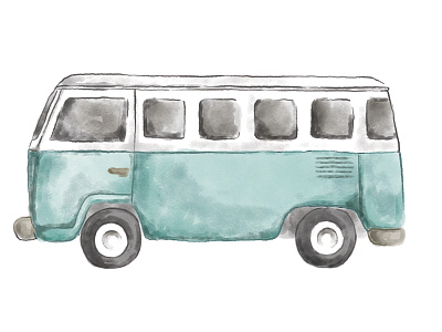 Old Green Volkswagen Van adobe ilustrator animation branding design illustration vector watercolor art