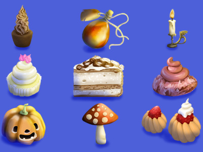 набор казуальных иконок 2d candle design game geimdev halloween icons logo potion pumpkin sweets