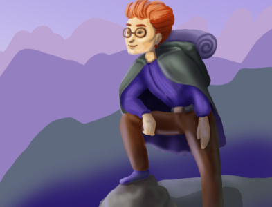 путешественник в горах 2d character character design illustration