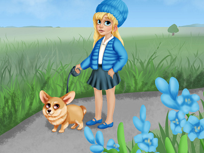 девочка гуляет с собакой. 2d character character design geimdev girl girl character illustration