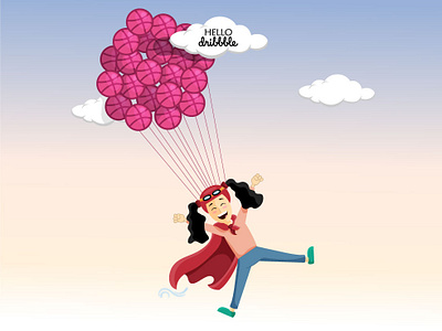 Debut Shot - Flying High balloons cape debut debut shot design dribbble illustration sky