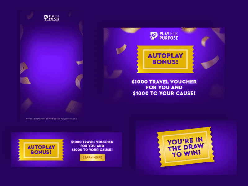 Play for Purpose Campaign Advertising Banners advertising after effects animation banner ads charity raffle digital ad digital advertising digital banner email banner facebook ad instagram ad