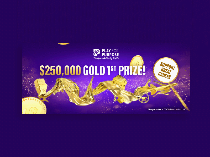 Play for Purpose Feature Banner advertising after effects animation banner ads charity raffle coins digital ad digital advertising digital banner email banner gold lottery money photoshop