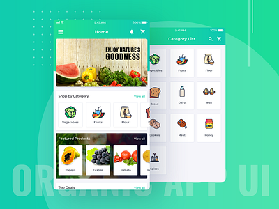 Organic Farm App UI android app card cart design fruits grocery app grocery list ios vegetable
