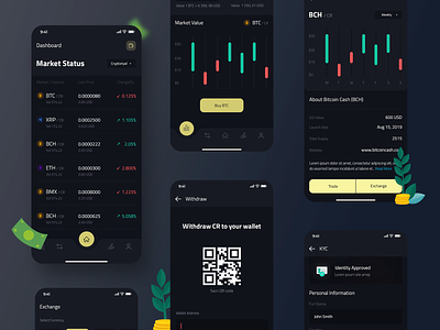 Cryptocurrency- Mobile App - Dark Theme 2019 analysis clean app cryptocurrency app dark ui ios mobileappdesign money app techgropse