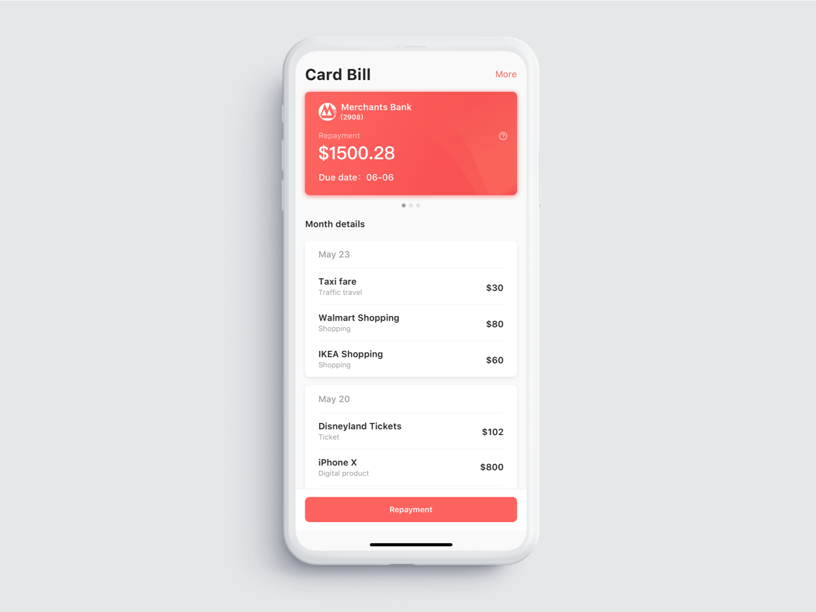 Credit card repayment bill by Mingze Sun on Dribbble