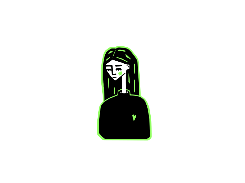 Portrait black character design girl green illustration minimal outlines portrait simple vector