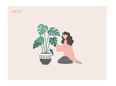 January 2020 calendar character design girl illustration illustrator january minimal plant vector