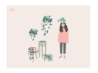 April 2020 april calendar character design girl illustration illustrator minimal plants vector