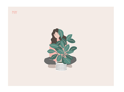 May 2020 calendar character design girl illustration illustrator may minimal plant vector