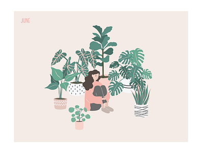 June 2020 calendar character design girl illustration illustrator june minimal plants vector