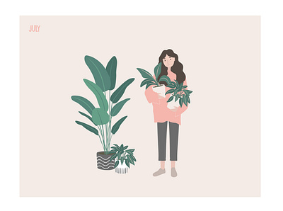 July 2020 calendar character design girl illustration illustrator july minimal plants vector