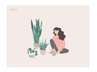 August 2020 august calendar character design girl illustration illustrator minimal plants vector