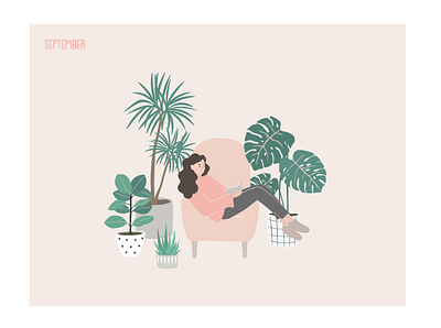 September 2020 calendar character design girl illustration illustrator minimal plants september vector