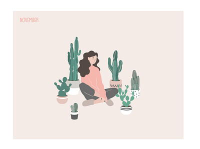 November 2020 cactus calendar character design girl illustration illustrator minimal november plants vector