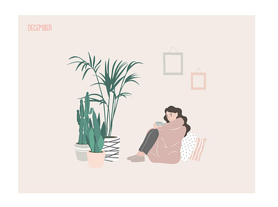 December 2020 calendar character december design girl illustration illustrator minimal plants vector