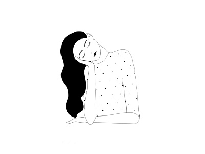 Half asleep 2 asleep black character design dreaming girl illustration line lineart minimal portrait white