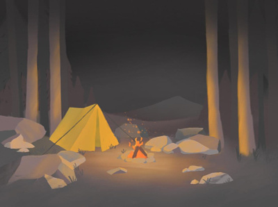 Camp Night camp night dark background dark colors design digital art fire illustration landscape layered