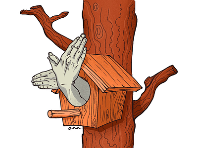 Can’t fly away hands man nestingbox tree