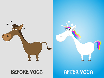 Before & After - Yoga before and after cartoon design donkey drawing greetingcard illustration meme post card unicorn vector yoga