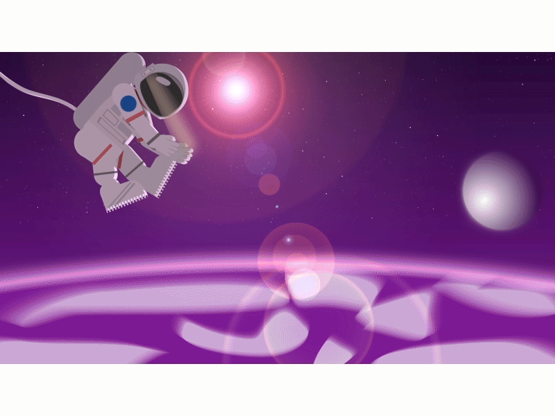 Astronaut Above Planet 2d after effects astronaut charecter flare moon planet purple stars sun