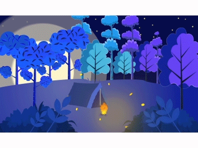 Fireflies / Camping 2d after affects camping fire fireflies glow effects moon particles plants stars tent textures trees