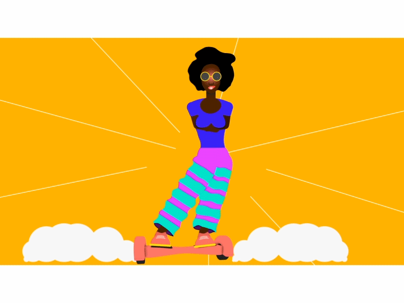 Crazy Hoverboard Girl 2d after affects bubbly charecter crazy girl hoverboard shape layers smoke stroke illustration turbulence