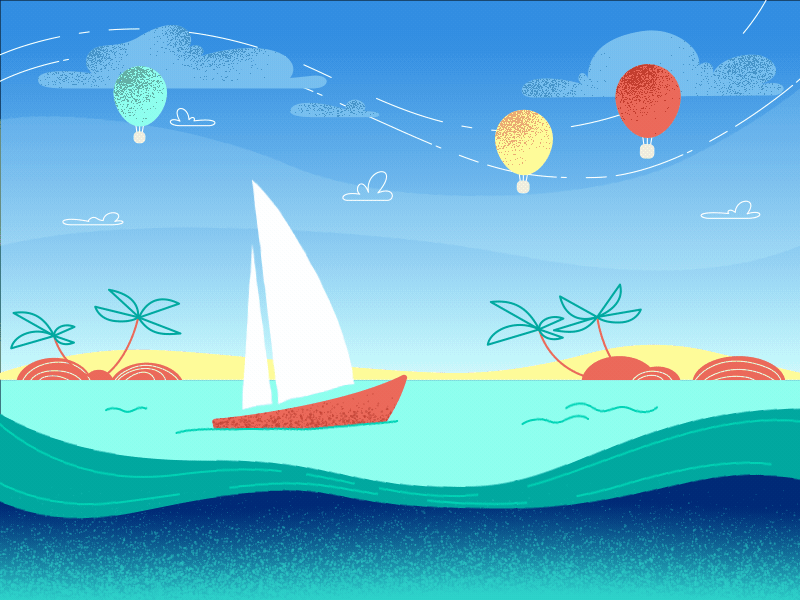 Island Sailing Boat ae after effects air balloon animation beach boat cloud course fun motion design sea sky texture water