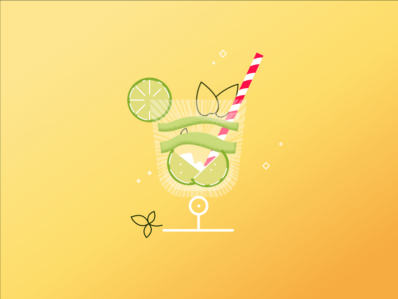 Mojito 2d aftereffects animation cocktail design fun gif illustration mojito motion motiondesign motiongraphic shapes summer vector vibes