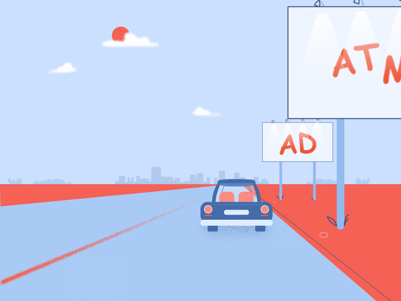 TripAD 2d ad aftereffects animation car city fun gif illusion illustration motion road shapes sunset trip vector