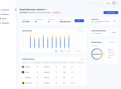 Homepage for a payroll webapp design ui