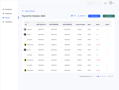 Payroll page design ui