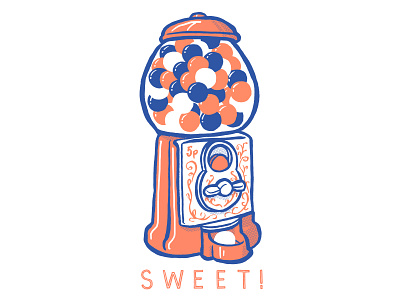 SWEET! design gumball gumball machine handdrawn illustration red white and blue typography