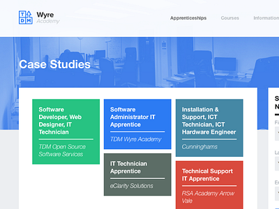 WA Site Rebrand: Case Studies Page blue casestudies css design html masonry tdm web webdesign wyreacademy