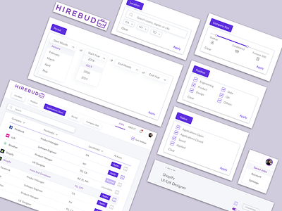 Hirebud filtering internships logo menu bar purple select box ux wireframe wireframe design