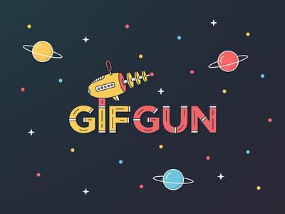GIF GUN Logo artwork colorful debut dribbble flat gif gun laser planets space stars
