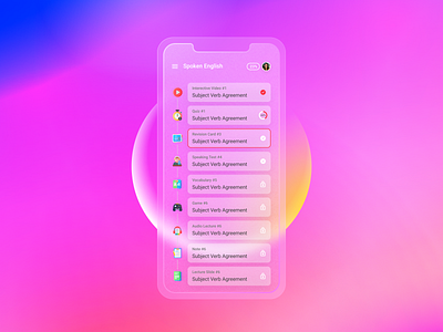Spoken English App Glassmorphism animation aplication app app design app ui clean ui englishlanguage glassmorphism glassy header exploration learning app minimal ui ui kit ui ux design uidesign uiux user experience user interface design userinterface