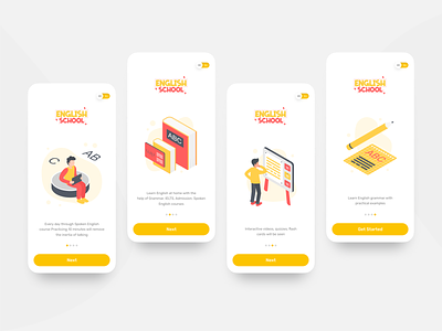 English App Onboarding Screens 3d app courses e learning education interface ios kids learning app minimal mobile app onboarding onboarding screens product design test ui ui design user experience design ux