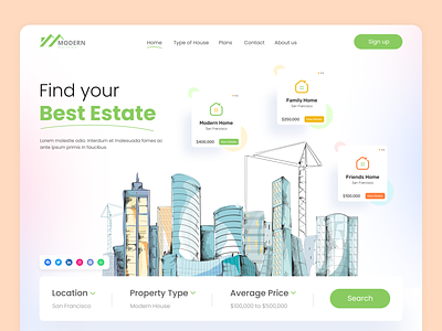 Real Estate Property Landing Page 3d animation apartment app architecture branding hero image houses landing page minimalist product design property property management real estate real estate agency tranding user interface ux website